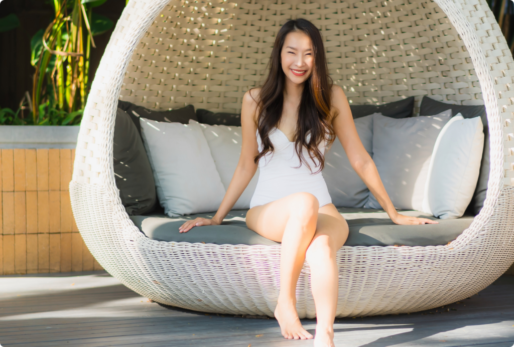 portrait beautiful young asian woman happy smile relax around swimming pool hotel resort | Woven Furniture Designs